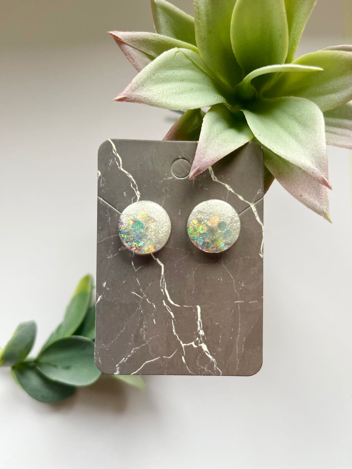 Stud Earrings - White